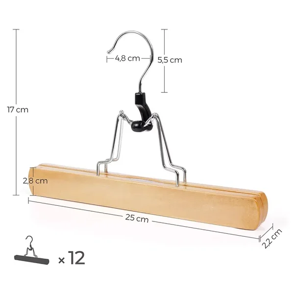 Lot de 12 cintres antidérapants avec pinces pour pantalons - L25 x H17 cm