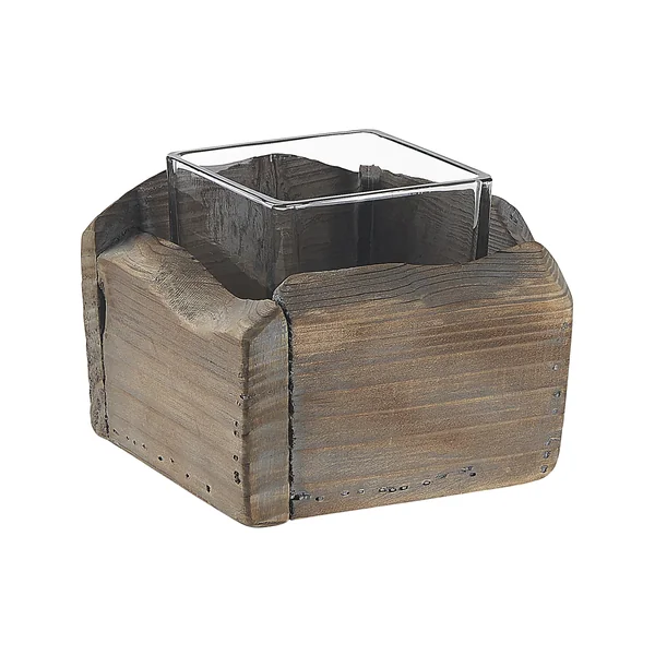 Lot de 2 bougeoirs PLATEROS Bois de sapin 15/12 cm Marron foncé
