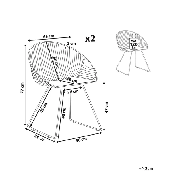 Lot de 2 chaises de salle à manger AURORA Métal Doré