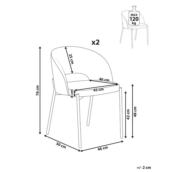 Lot de 2 chaises de salle à manger PENNY Tissu Bleu clair
