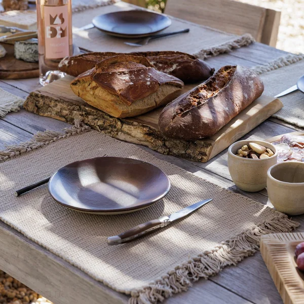 Lot de 2 sets de table à franges 33x46 cm coton PAPEETE marron houblon