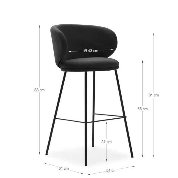 Lot de 2 tabourets en tissu avec pieds en métal noir H65 cm - RUSH
