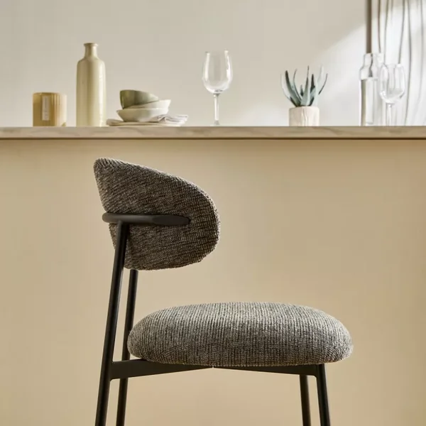 Lot de 2 tabourets en tissu chiné et pieds en métal - DRACO