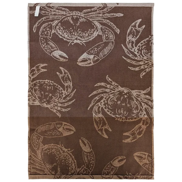 Lot de 2 torchons de cuisine 50x70 cm 100% coton ATLANTIC motif crabe beige