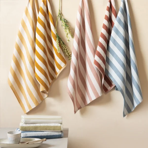 Lot de 2 torchons de cuisine toile 50x70 cm collection PAT EFFI jaune mimbre