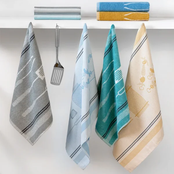 Lot de 2 torchons de cuisine toile collection BARB 50x70 cm gris