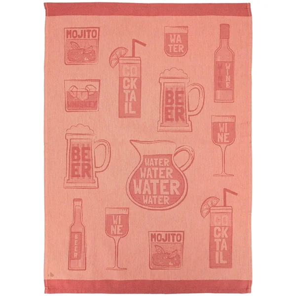 Lot de 2 torchons de cuisine toile DRINK 50x70 cm orange Terracotta