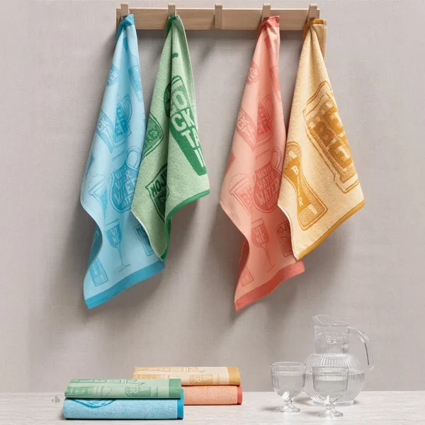 Lot de 2 torchons de cuisine toile DRINK 50x70 cm vert Menthe