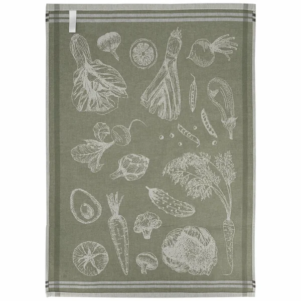 Lot de 2 torchons de cuisine toile VEG 50x70 cm vert Olive