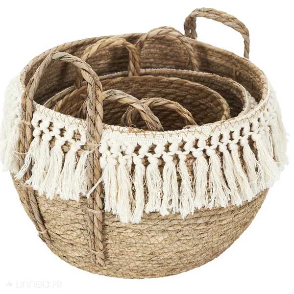 Lot de 3 paniers de rangement tressés 33x28x33 cm collection ADELAIDE marron et blanc