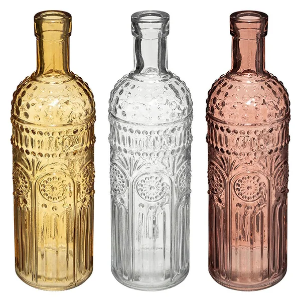 Lot de 3 vases bouteilles FOLK verre coloré H 24.6cm