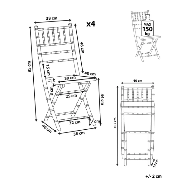 Lot de 4 chaises de salle à manger Pliant MACHIAS Bois de hêtre Argenté