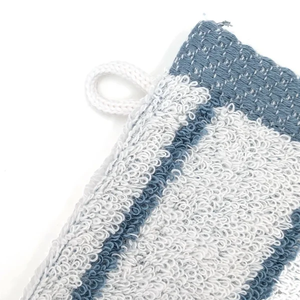 Lot de deux gants de toilette 16x21 cm pur coton collection PURE LIGHT motif rayures bleu