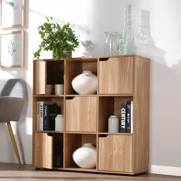 Meuble 9 cases avec 5 portes décor bois L89cm - MODU