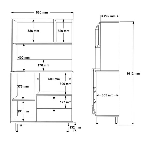 Meuble de rangement de cuisine 3 portes et 2 tiroirs H161,2 cm - ODE