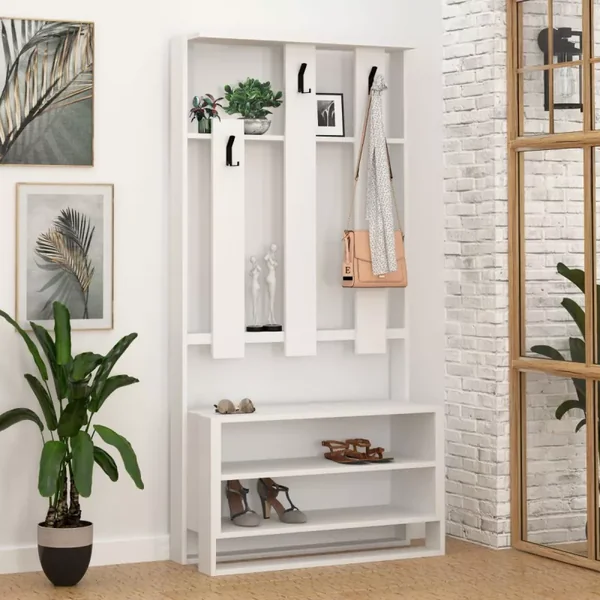 Meuble d'entrée 3 tablettes et 3 crochets porte manteaux H180 cm - Chester
