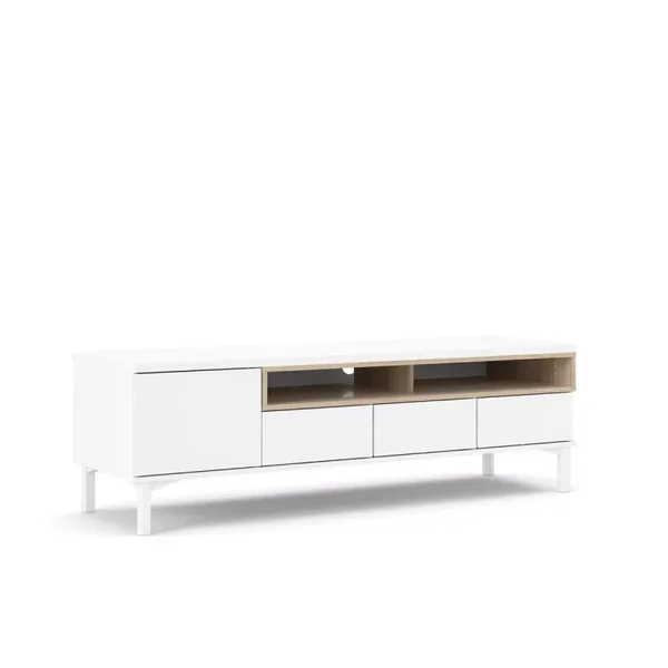 Meuble TV 1 porte, 3 tiroirs et 2 niches L156 cm - APRIL
