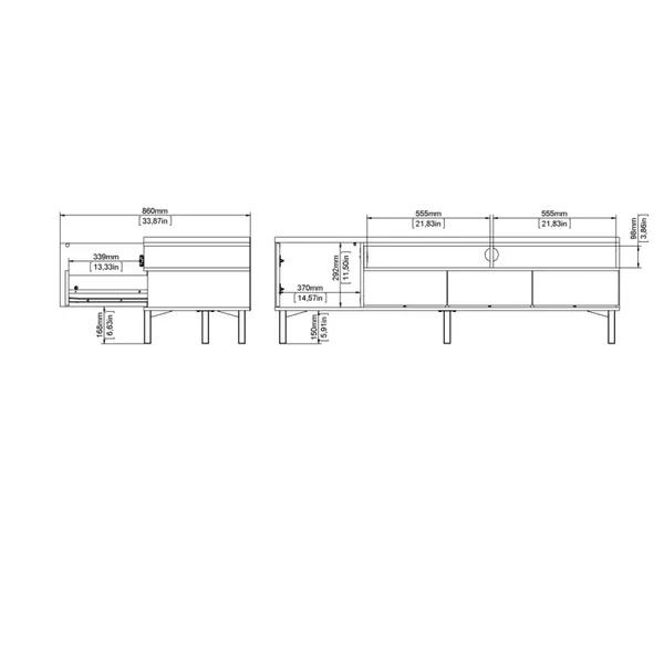 Meuble TV 1 porte, 3 tiroirs et 2 niches L156 cm - APRIL