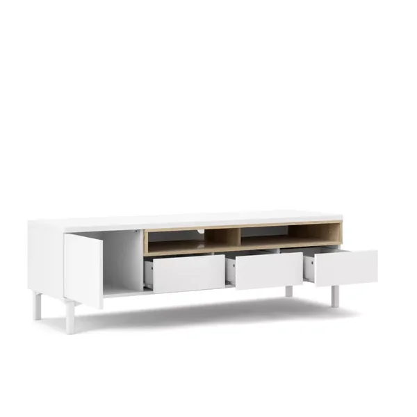 Meuble TV 1 porte, 3 tiroirs et 2 niches L156 cm - APRIL