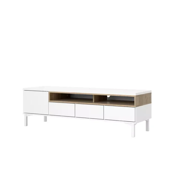 Meuble TV 1 porte, 3 tiroirs et 2 niches L156 cm - APRIL