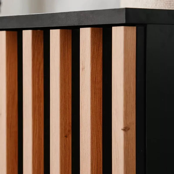 Meuble TV 1 Porte et 2 Tiroirs Noir et Bois L138 cm - MONZA