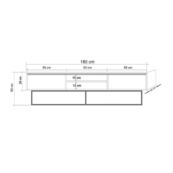 Meuble TV 2 niches 2 tiroirs décor noyer L180 cm - Rodez
