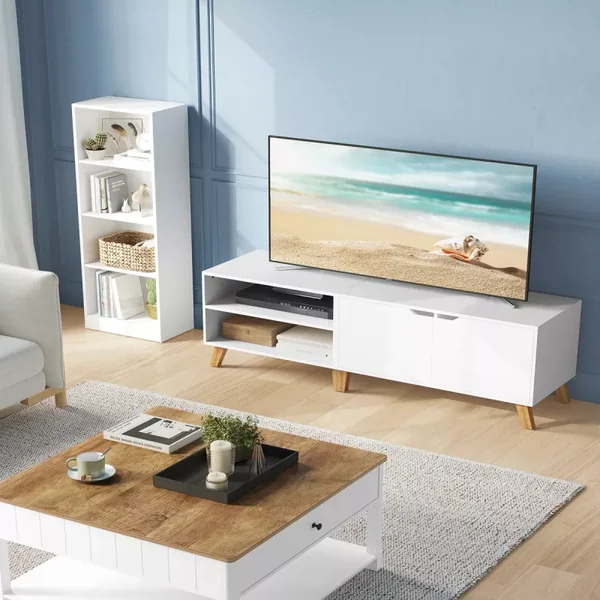 Meuble TV 2 niches et 2 portes blanc - L140 cm