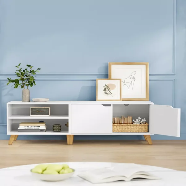 Meuble TV 2 niches et 2 portes blanc - L140 cm