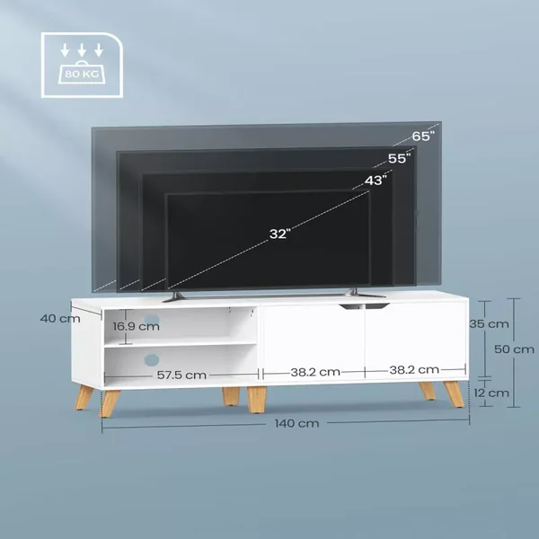 Meuble TV 2 niches et 2 portes blanc - L140 cm