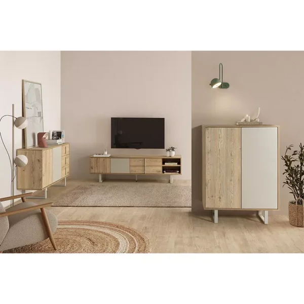 Meuble TV 2 portes, 2 tiroirs et 2 niches L180 cm - MILLAY