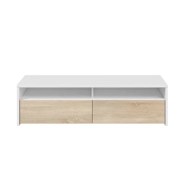 Meuble TV 2 portes battantes et 2 niches de rangement Kioto - L130 cm