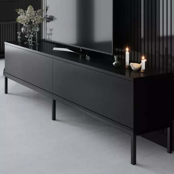 Meuble TV 2 portes rabattables noir L180 cm - LORD
