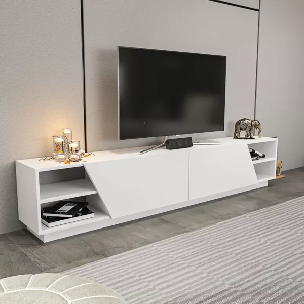 Meuble TV 4 étagères 2 portes L240 cm - Rhodes