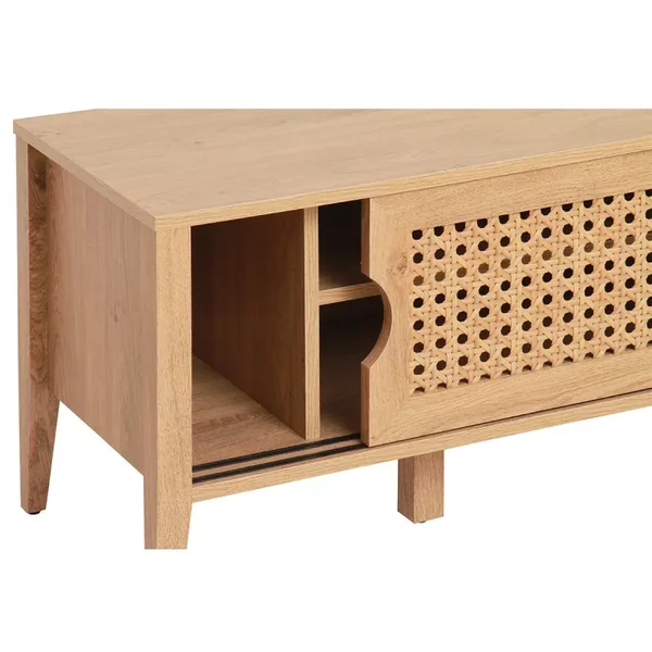 Meuble TV avec 2 Portes Coulissantes Décor Rotin - L138 cm
