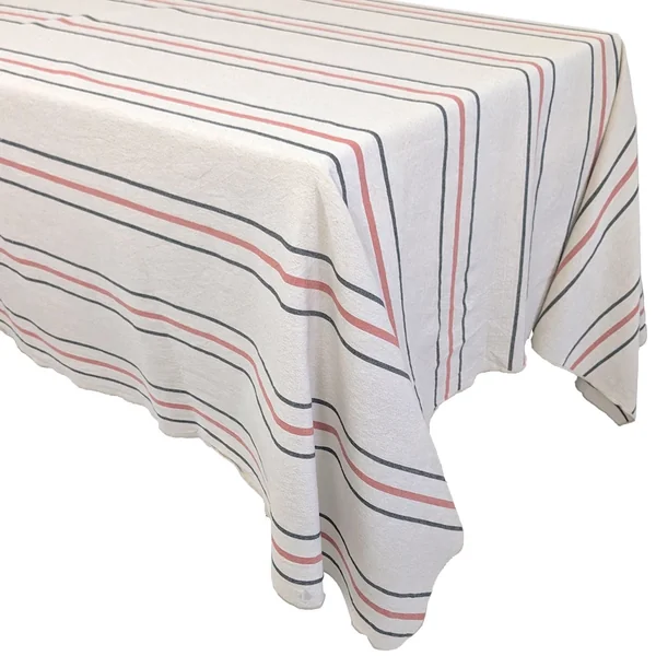 Nappe rectangle 160x250 cm HOSHI en coton fil teint à rayures rose Pêche