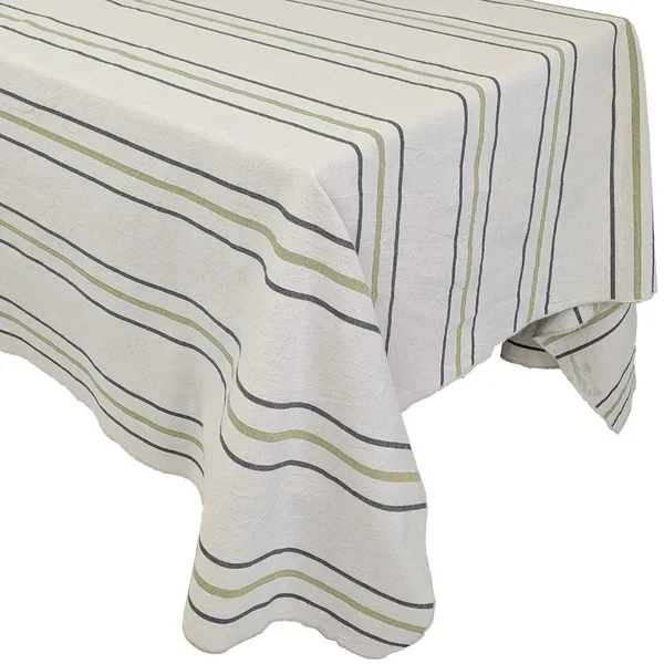 Nappe rectangle 160x300 cm HOSHI en coton fil teint à rayures vert Mousse