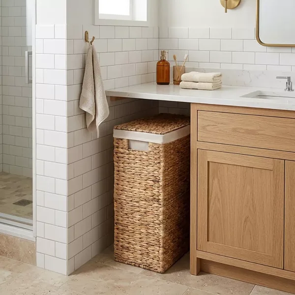 Panier à linge étroit avec couvercle en jacinthe d'eau L21 cm - MAYA