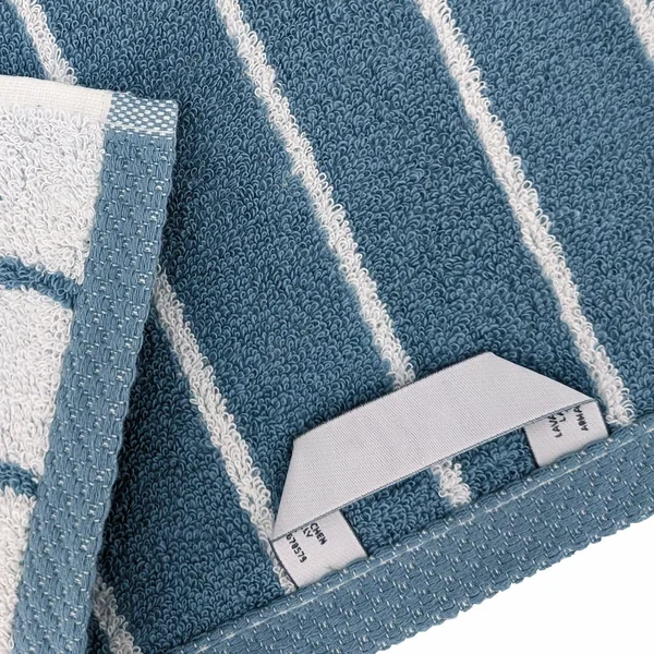 Parure de bain 7 pièces collection PURE LIGHT motif rayures pur coton bleu