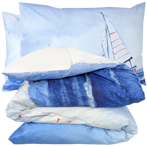 Parure de lit 200x200 cm 50x70 cm percale REGATE bleu 3 pièces