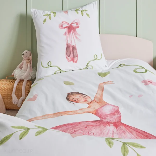 Parure de lit 200x200 cm 65x65 cm percale GISELLE rose 2 pièces