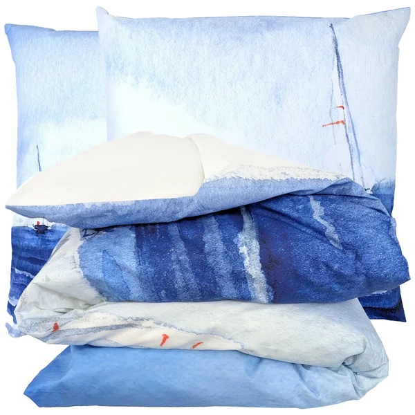 Parure de lit 240x220 cm 65x65 cm percale REGATE bleu 3 pièces