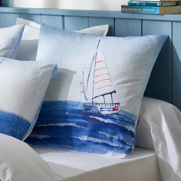 Parure de lit 260x240 cm 65x65 cm percale REGATE bleu 3 pièces