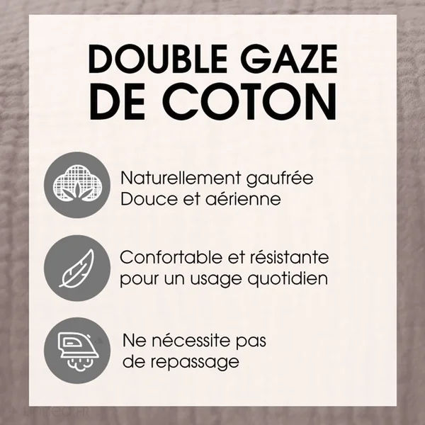 Parure de lit 260x240 cm double gaze de coton GAZGAZ beige Galet