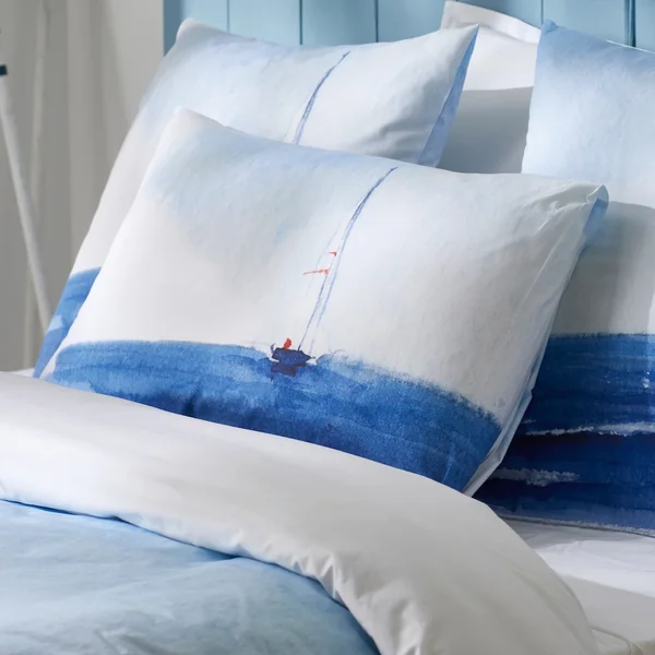 Parure de lit 280x240 cm 50x70 cm percale REGATE bleu 3 pièces