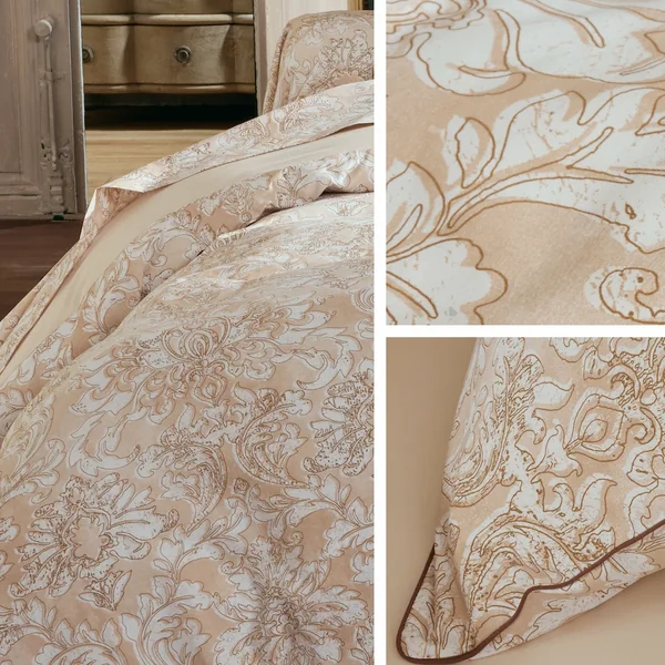 Parure de lit 280x240 cm 65x65 cm percale de coton PALAZZO beige 3 pièces