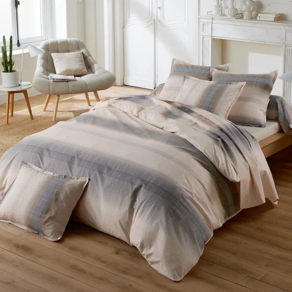 Parure de lit 300x240 cm 50x70 cm percale ESTEBAN beige 3 pièces