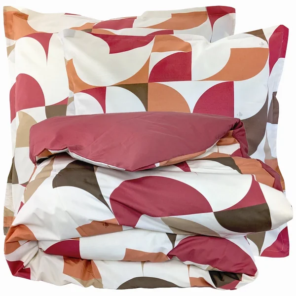 Parure de lit 300x240 cm 65x65 cm percale MODULO acajou 3 pièces