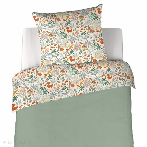 Parure de lit enfant 140x200cm PIERROT pur coton BCI MIG vert 2 pièces