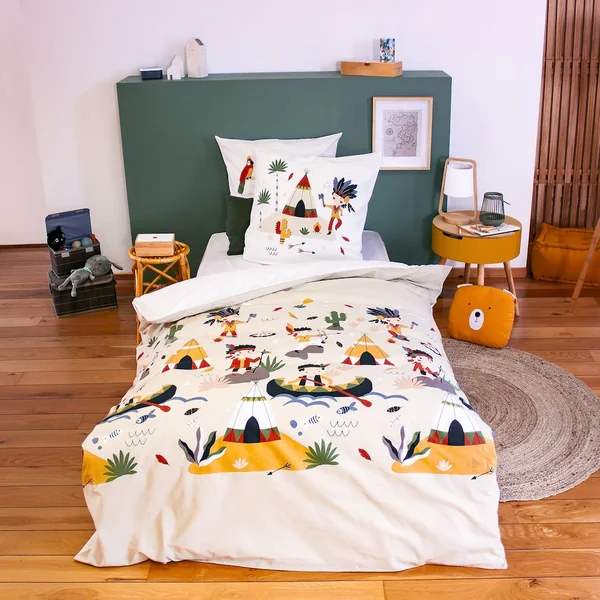 Parure de lit enfant bi histoire 140x200 cm PTIT AIGLE & PTIT PIRATE pur coton BCI MIG multicolore 2 pièces