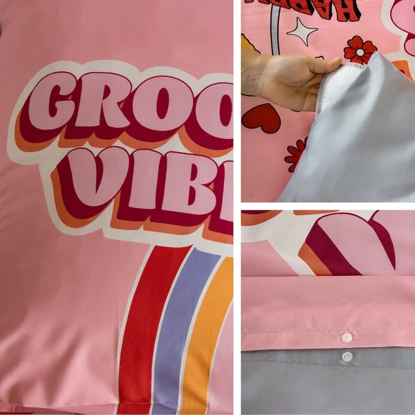 Parure de lit enfant GROOVY VIBES 140x200 cm en microfibre rose 2 pièces